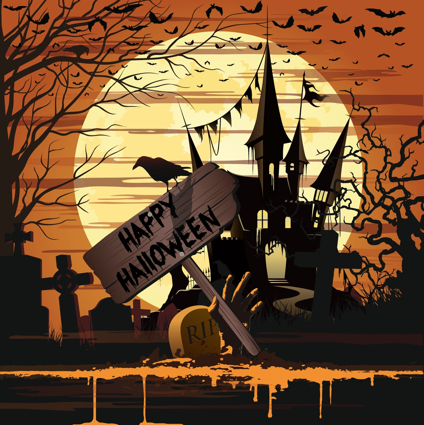 illustration graphique d'halloween avec une citrouille et entourée de bonbons